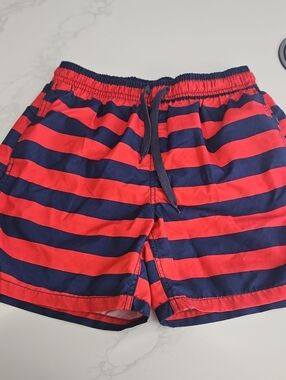 Red and Navy Striped Swim Shorts